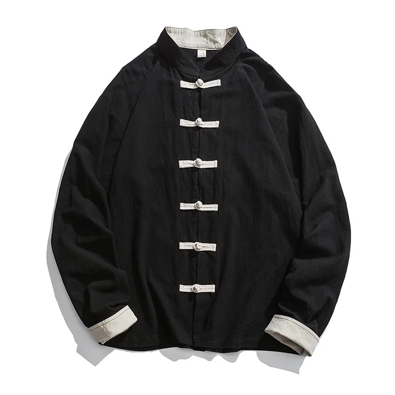 Jaqueta tradicional chinesa de - Mens Linen Shirt Long Sleeve avaliação e preço
