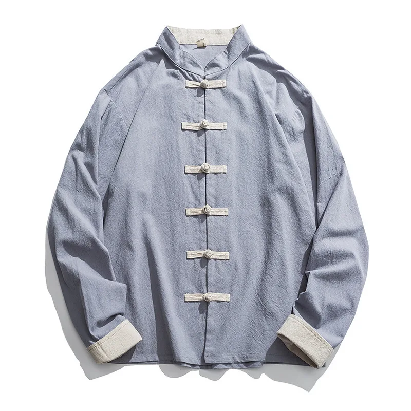 Jaqueta tradicional chinesa de - Mens Linen Shirt Long Sleeve avaliação e preço