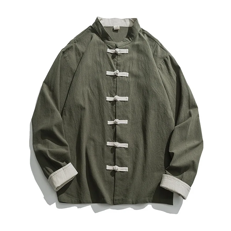 Jaqueta tradicional chinesa de - Mens Linen Shirt Long Sleeve avaliação e preço