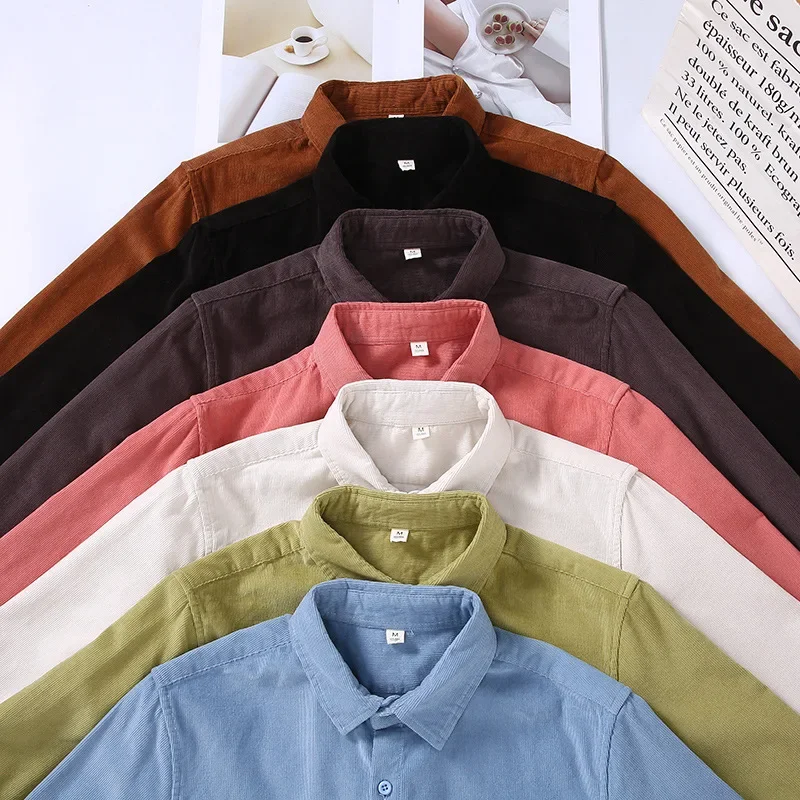 Primavera outono dos homens de - Corduroy Button Up Shirt Men avaliação e preço