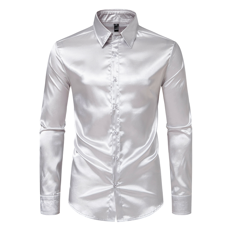 Camisas de vestido de luxo de  - Mens Satin Silk Dress Shirt avaliação e preço