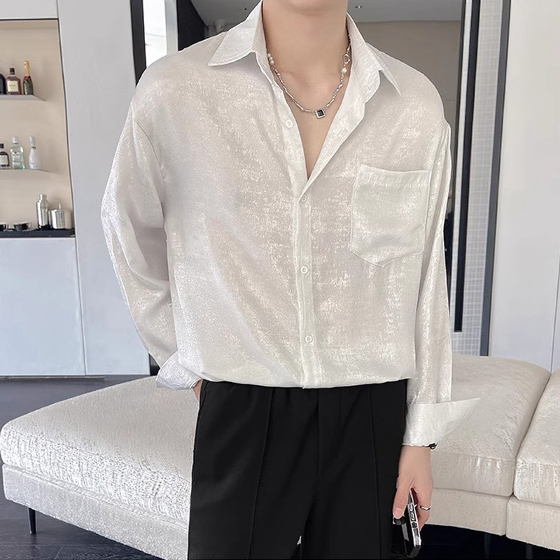 Sexy camisas de cetim de seda  - Mens Satin Silk Dress Shirt avaliação e preço