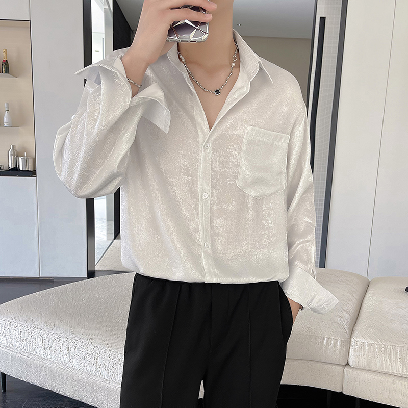 Sexy camisas de cetim de seda  - Mens Satin Silk Dress Shirt avaliação e preço