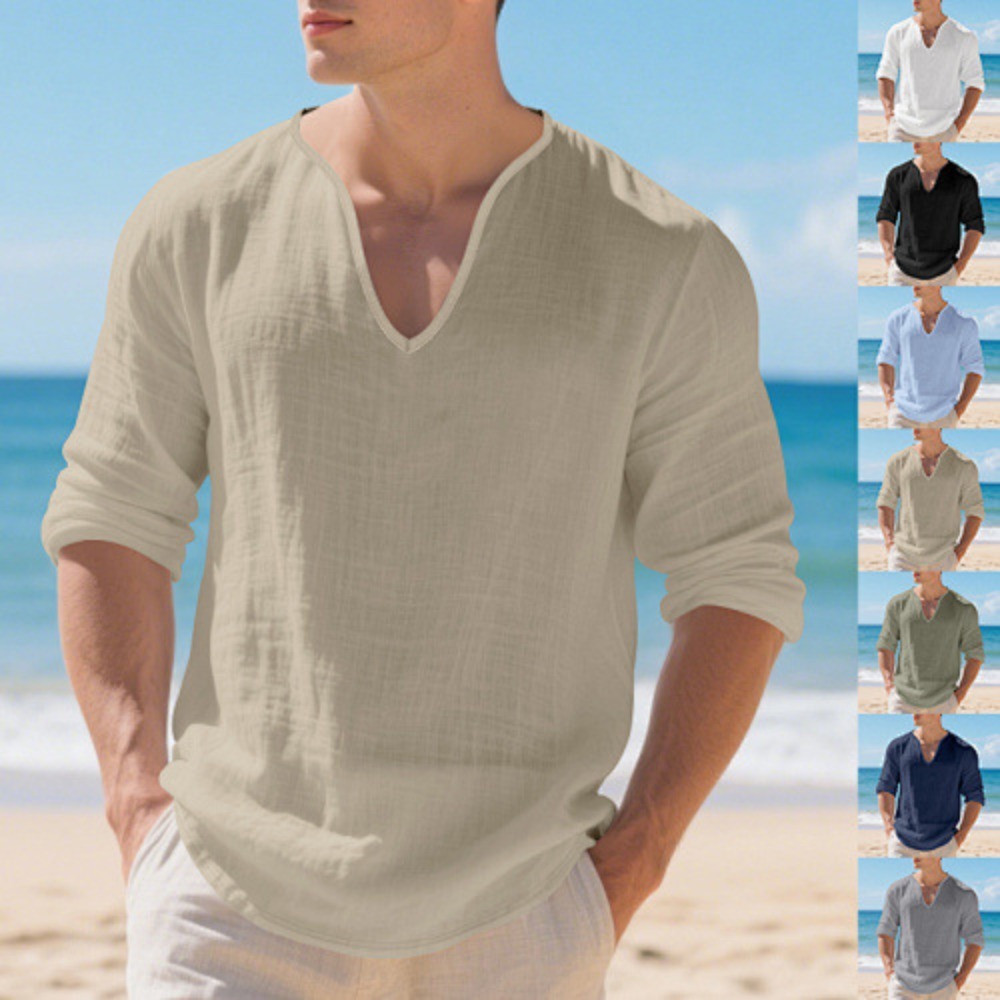 Nova Camiseta Masculina Americ - Mens Linen Shirt Long Sleeve avaliação e preço