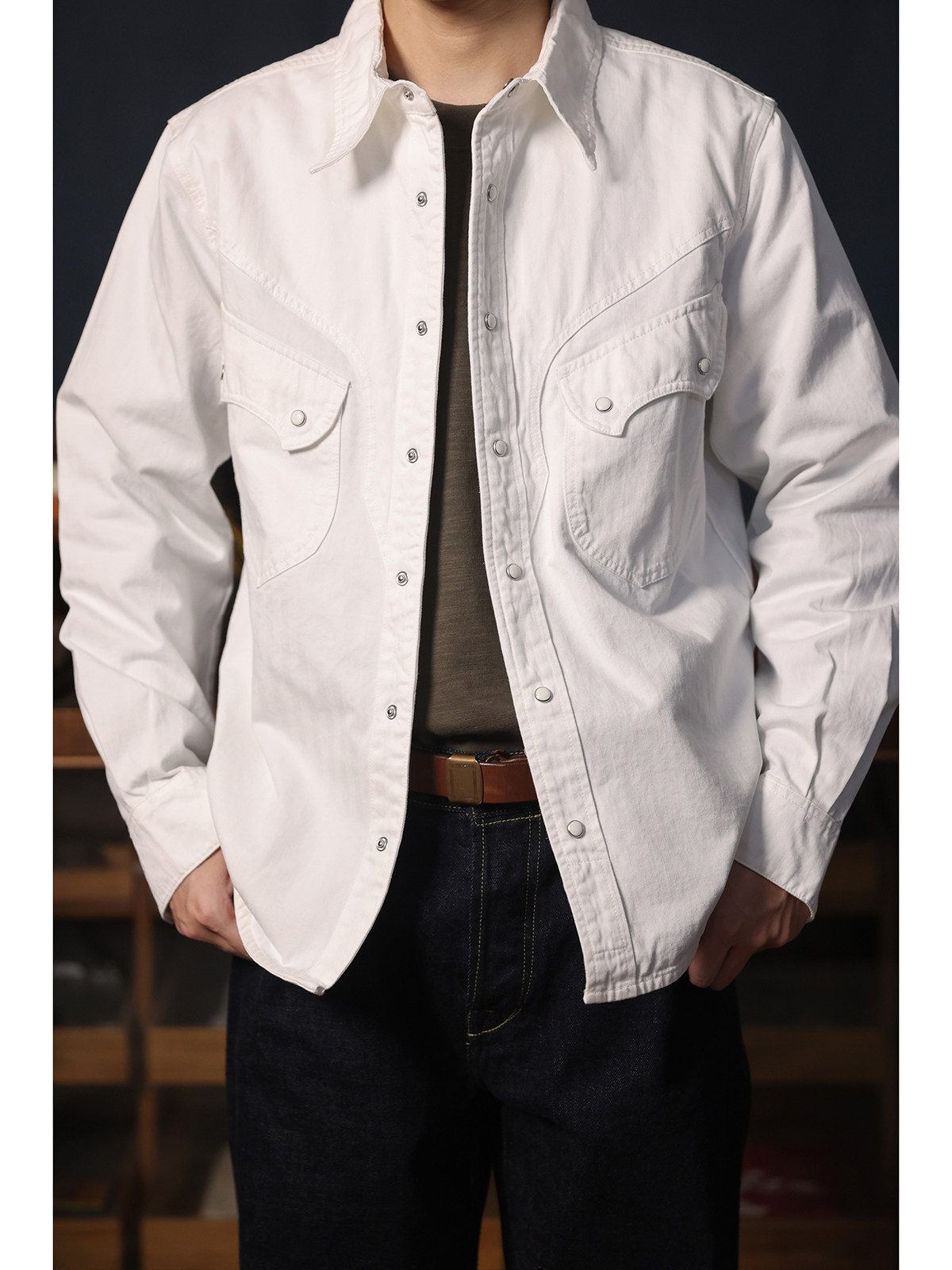 Camisa Cowboy Western Simples, - Mens Western Denim Pearl Snap Shirt avaliação e preço