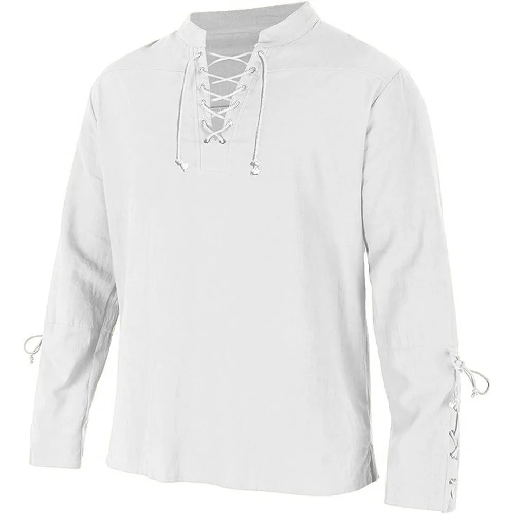 Camisas de manga longa masculi - Medieval Gothic Lace Up Pirate Shirt avaliação e preço