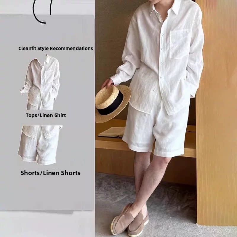 Conjunto de Camisa de Algodão  - Mens Linen Shirt Long Sleeve avaliação e preço
