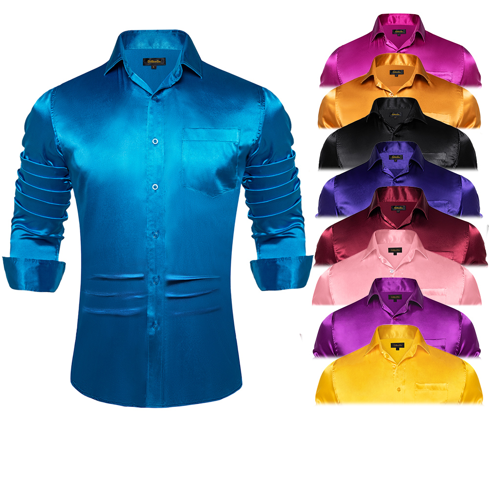 Smoking manga comprida de seda - Mens Satin Silk Dress Shirt avaliação e preço