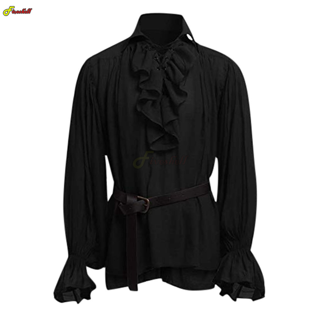O dia das bruxas dos homens at - Medieval Gothic Lace Up Pirate Shirt avaliação e preço