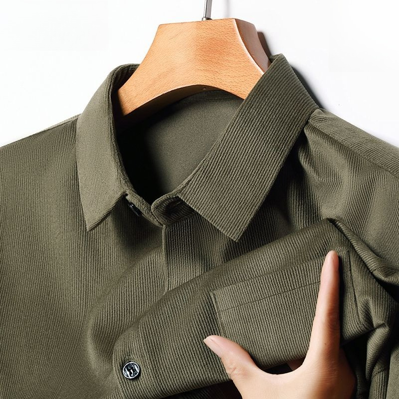 Camisa de manga longa masculin - Corduroy Button Up Shirt Men avaliação e preço