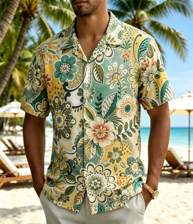 Camisa Masculina Vintage Boho  - Vintage Hawaiian Floral Shirt avaliação e preço