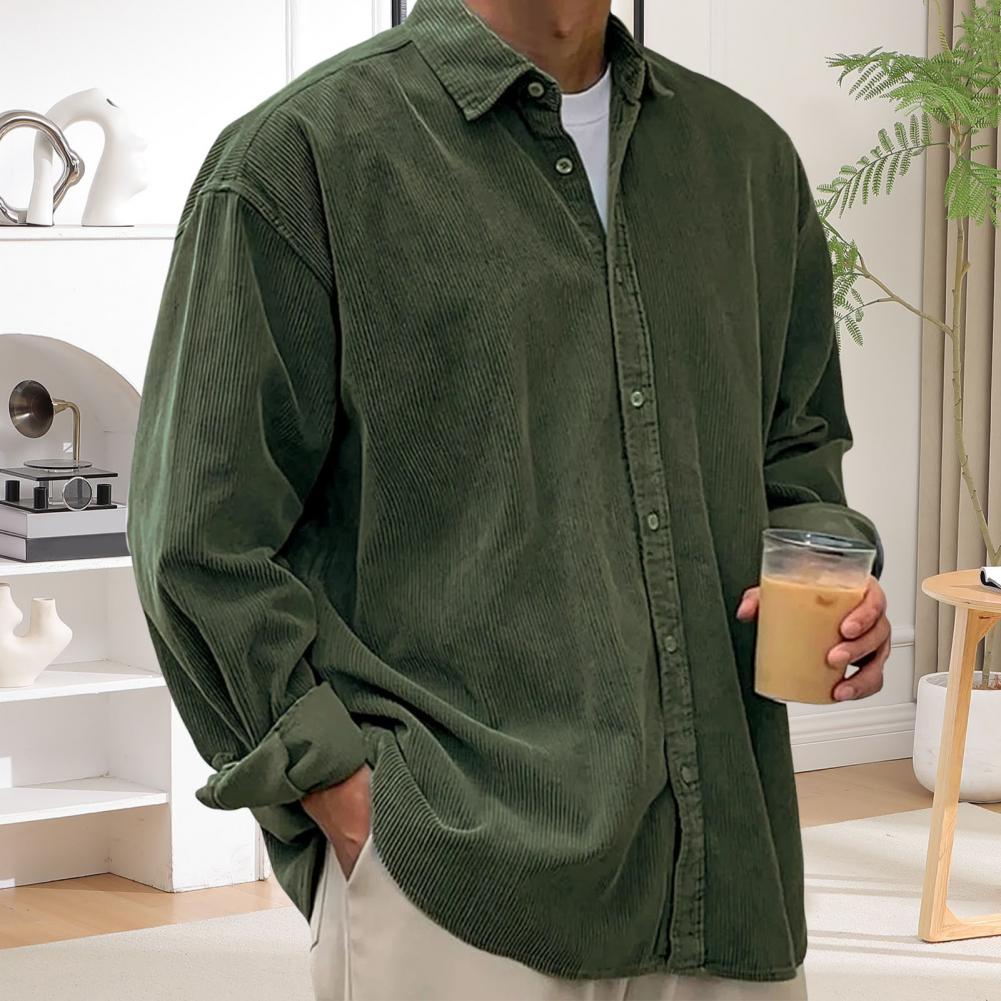 Camisas Masculinas Casuais de  - Corduroy Button Up Shirt Men avaliação e preço