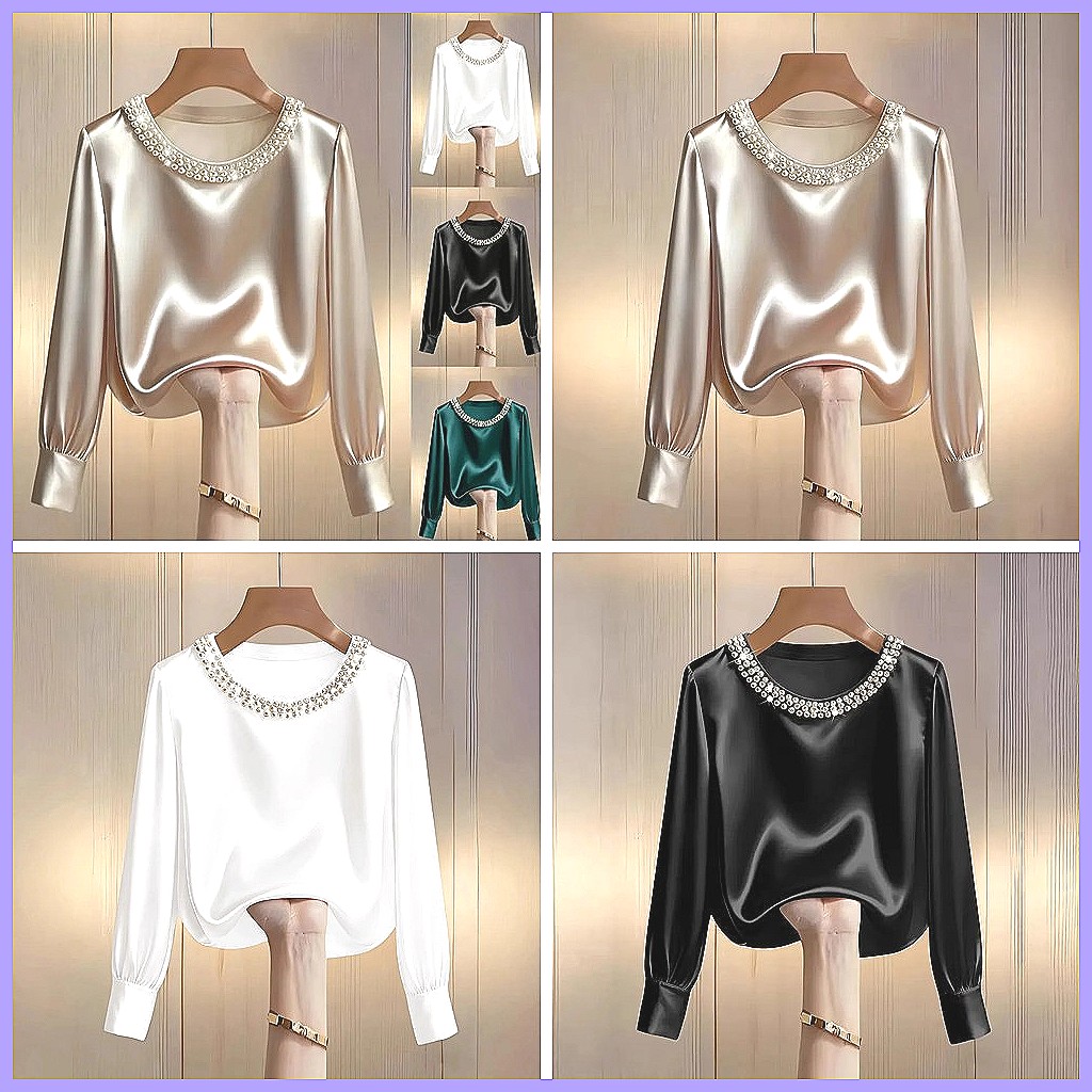 Blusa Elegante de Cetim com Co - Shirts avaliação e preço