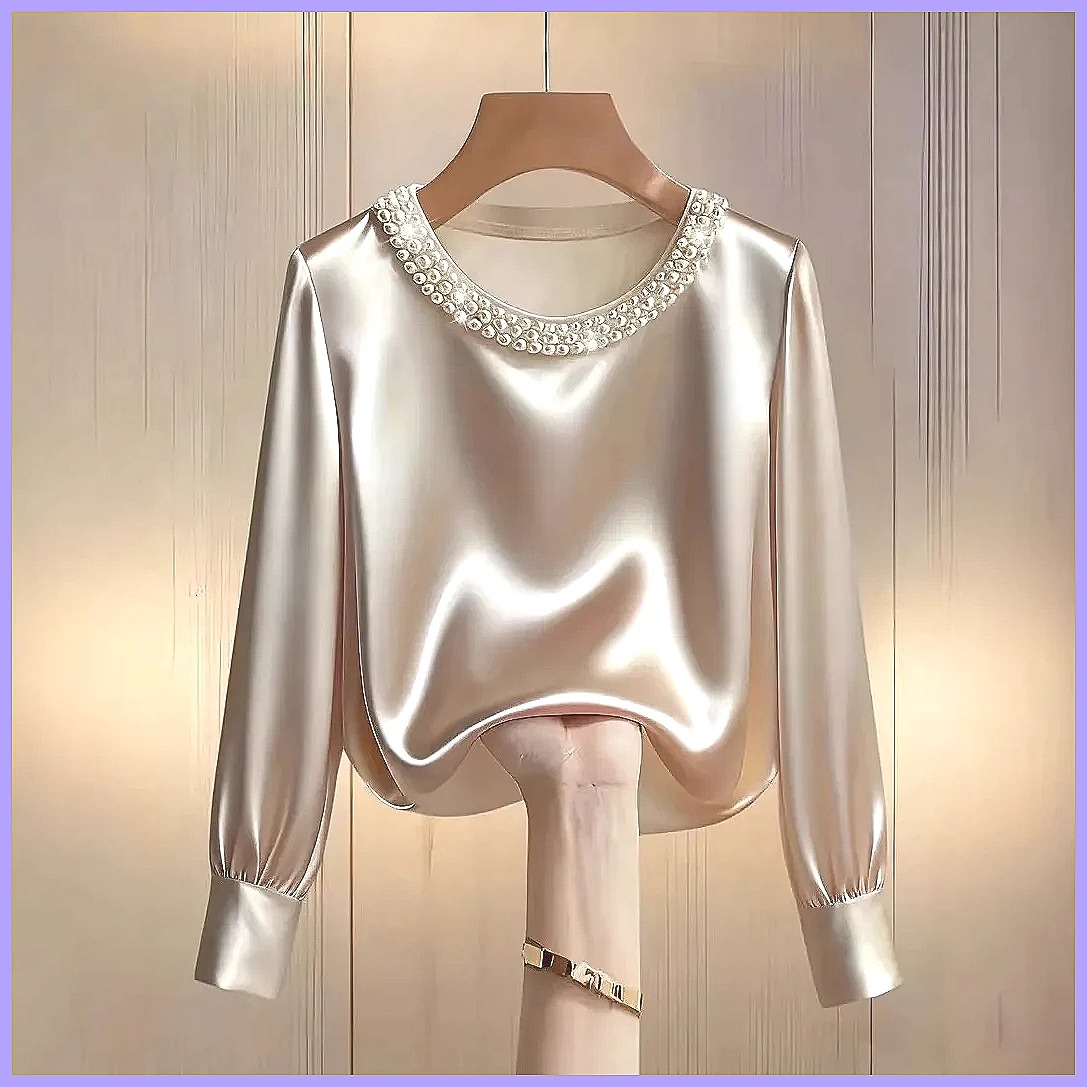Blusa Elegante de Cetim com Co - Shirts avaliação e preço