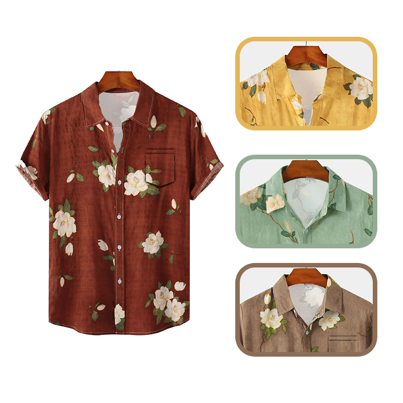 Camisa masculina de manga curt - Vintage Hawaiian Floral Shirt avaliação e preço