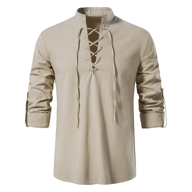 Camisa Masculina Medieval de A - Mens Linen Shirt Long Sleeve avaliação e preço