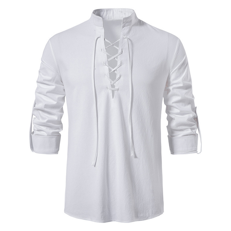 Camisa Masculina Medieval de A - Mens Linen Shirt Long Sleeve avaliação e preço