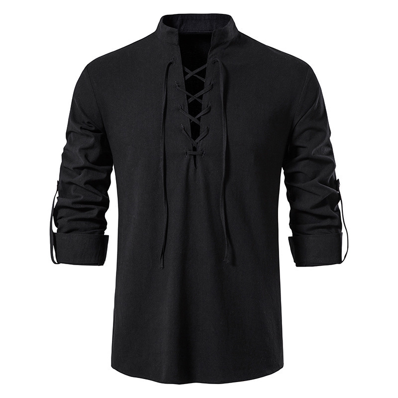 Camisa Masculina Medieval de A - Mens Linen Shirt Long Sleeve avaliação e preço