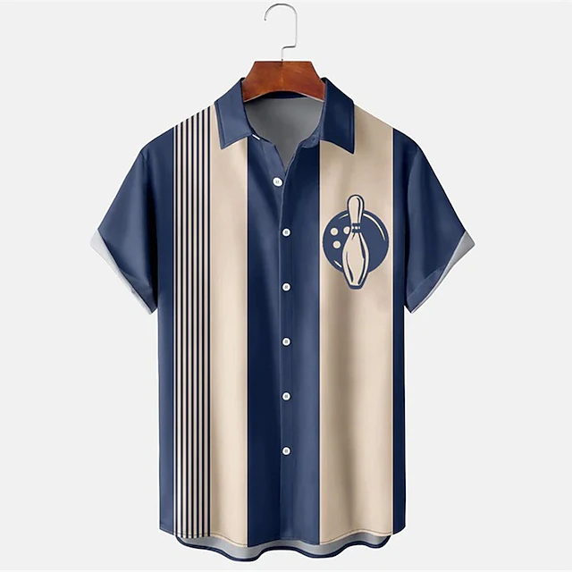 Camisa Masculina de Manga Curt - Short Sleeve Bowling Shirt Retro avaliação e preço