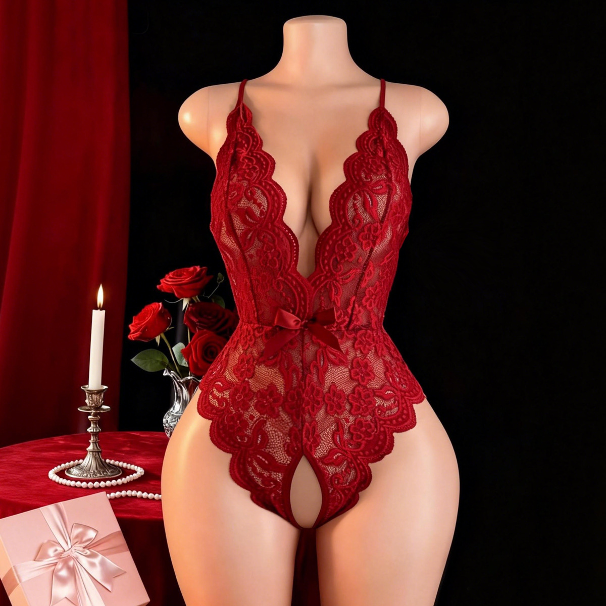 Lingerie sexy sem crotch para  - Underwear avaliação e preço