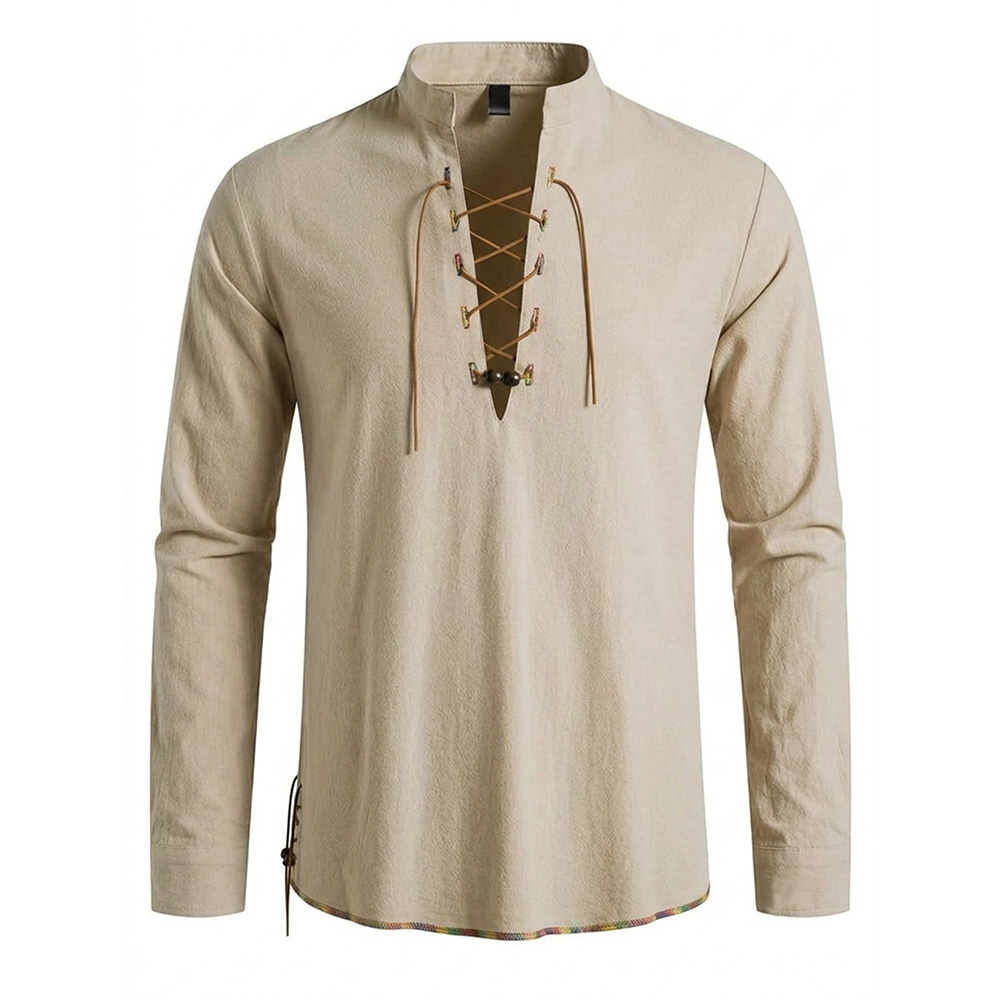 Camisa Masculina Estilo Mediev - Medieval Gothic Lace Up Pirate Shirt avaliação e preço
