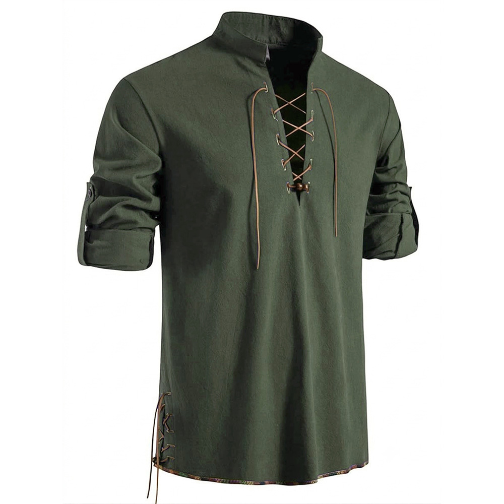 Camisa Masculina Estilo Mediev - Medieval Gothic Lace Up Pirate Shirt avaliação e preço