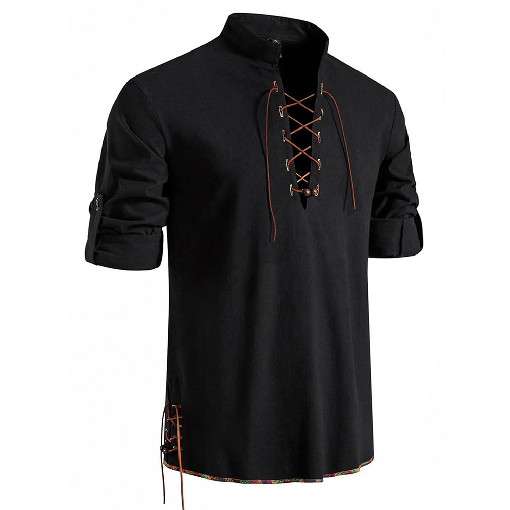 Camisa Masculina Estilo Mediev - Medieval Gothic Lace Up Pirate Shirt avaliação e preço