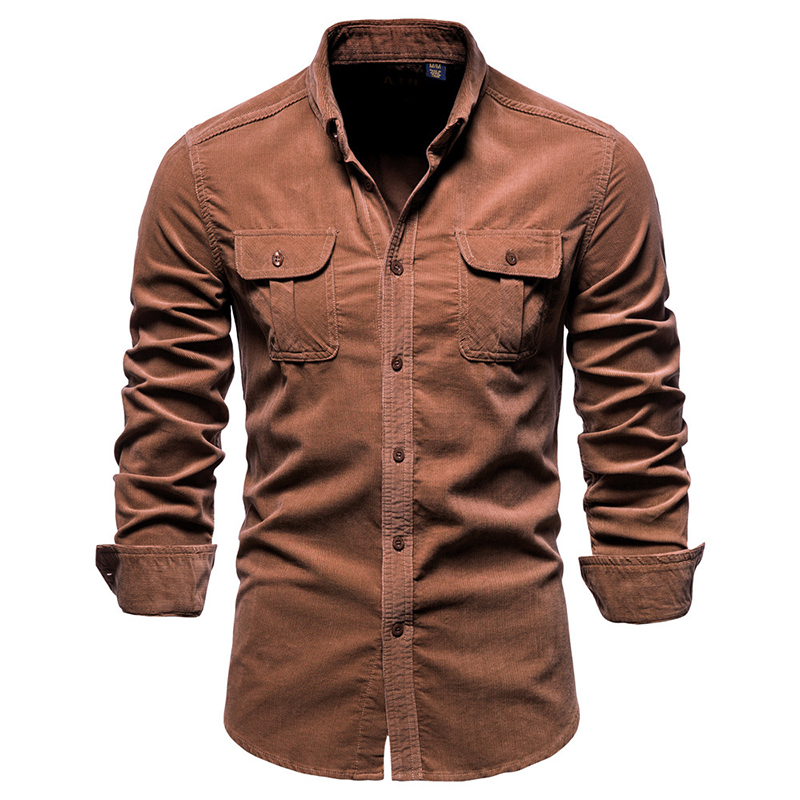 Vintage cor sólida camisa de v - Corduroy Button Up Shirt Men avaliação e preço