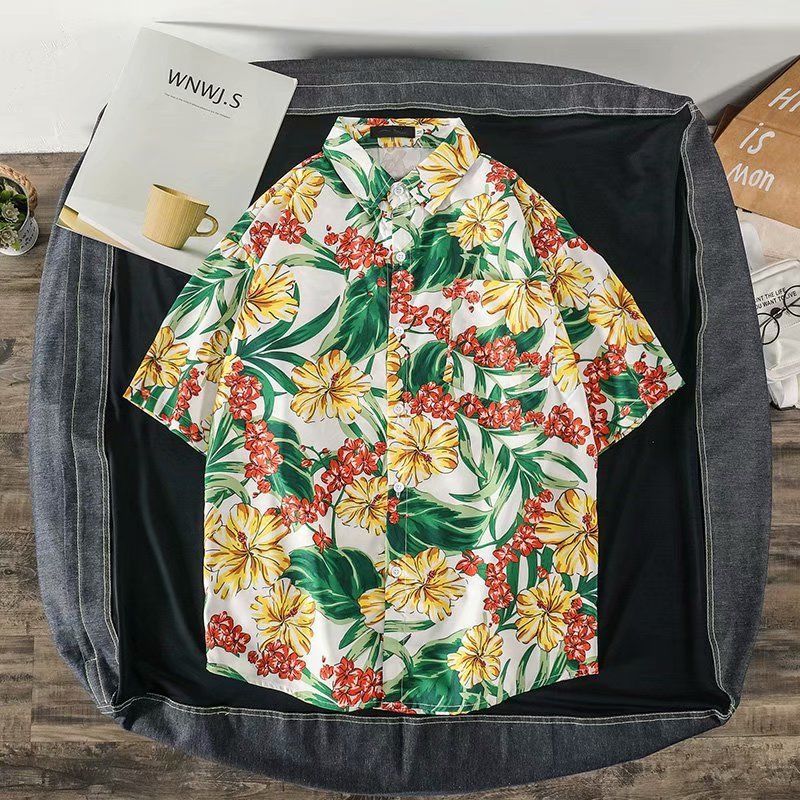 Camisa de manga curta floral v - Vintage Hawaiian Floral Shirt avaliação e preço