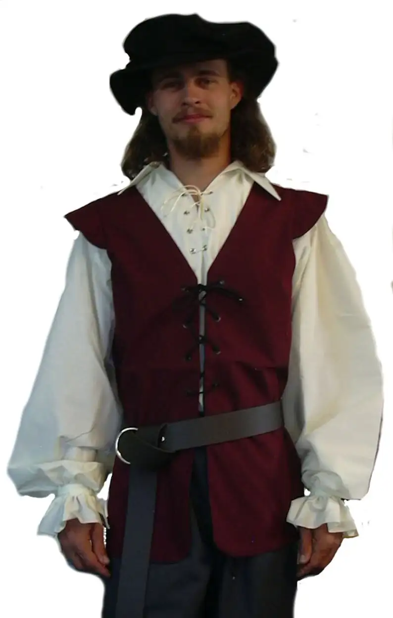 Camisas medievais com babados  - Medieval Gothic Lace Up Pirate Shirt avaliação e preço