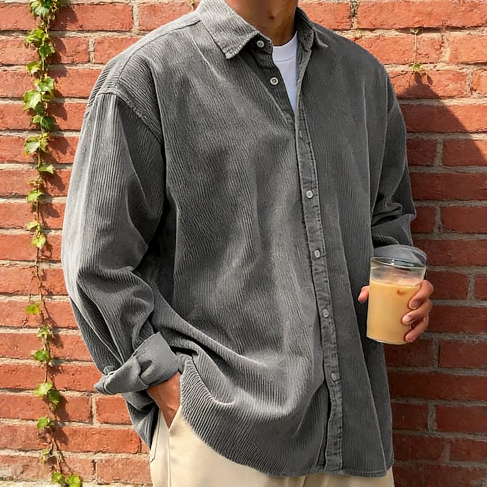 Nova Camisa Masculina de Velud - Corduroy Button Up Shirt Men avaliação e preço