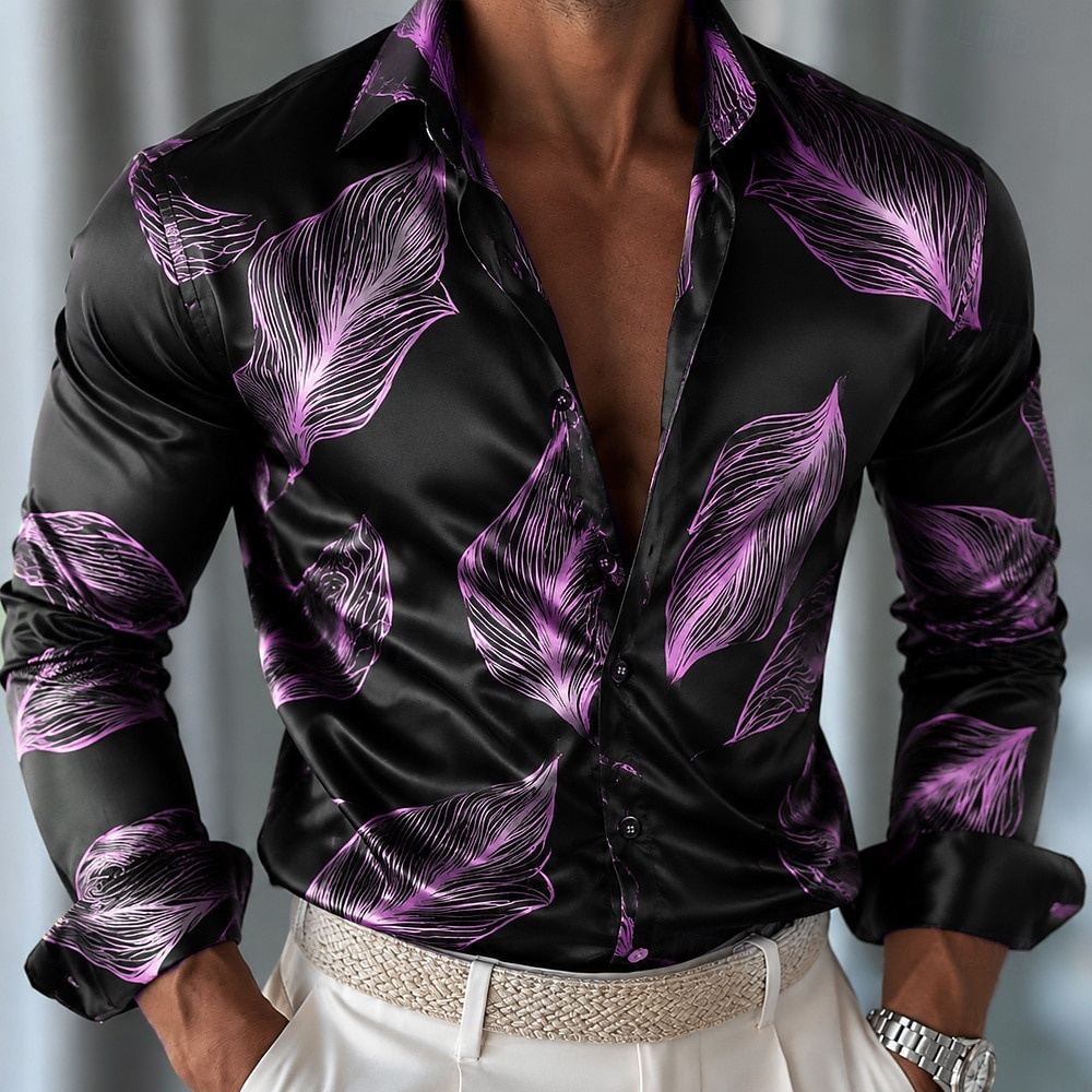 Camisa de Cetim com Estampa de - Mens Satin Silk Dress Shirt avaliação e preço