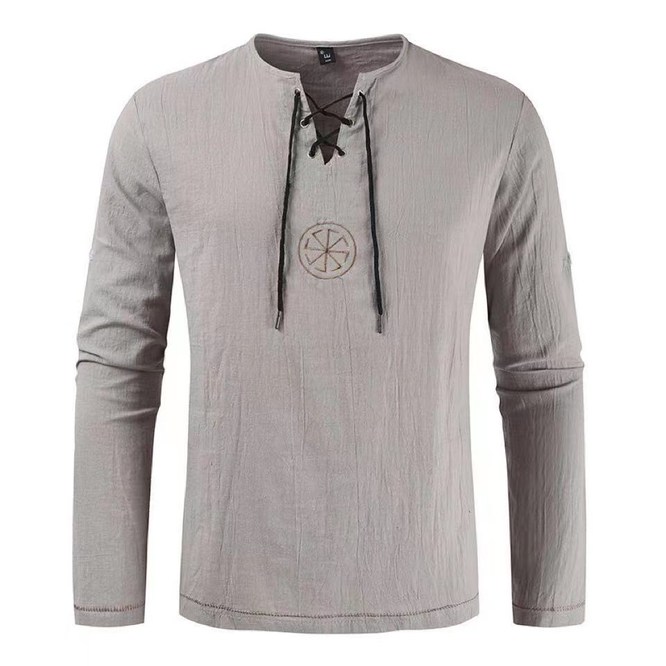 Túnica Viking Vegvisir Masculi - Mens Linen Shirt Long Sleeve avaliação e preço