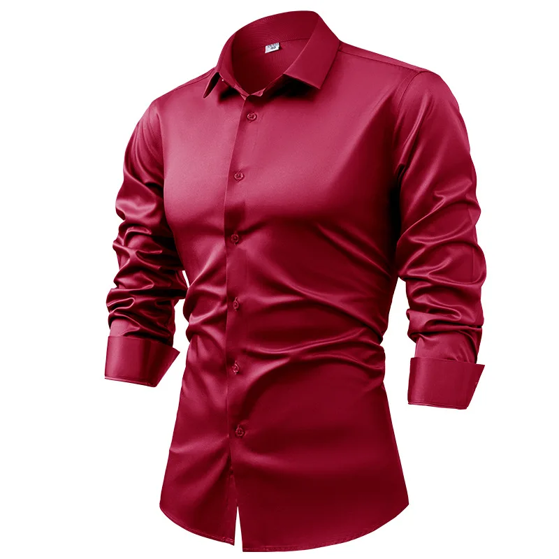 2025 primavera outono azul rea - Mens Satin Silk Dress Shirt avaliação e preço