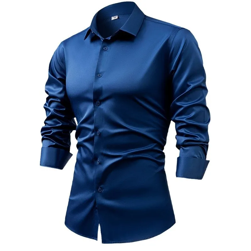 2025 primavera outono azul rea - Mens Satin Silk Dress Shirt avaliação e preço