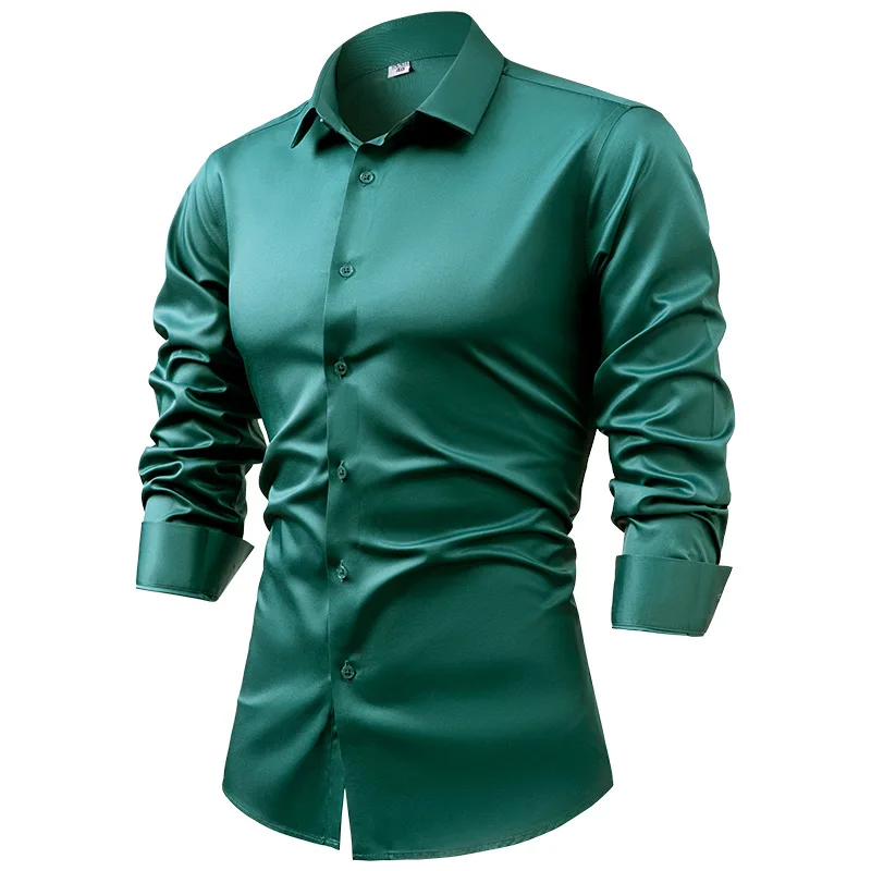 2025 primavera outono azul rea - Mens Satin Silk Dress Shirt avaliação e preço
