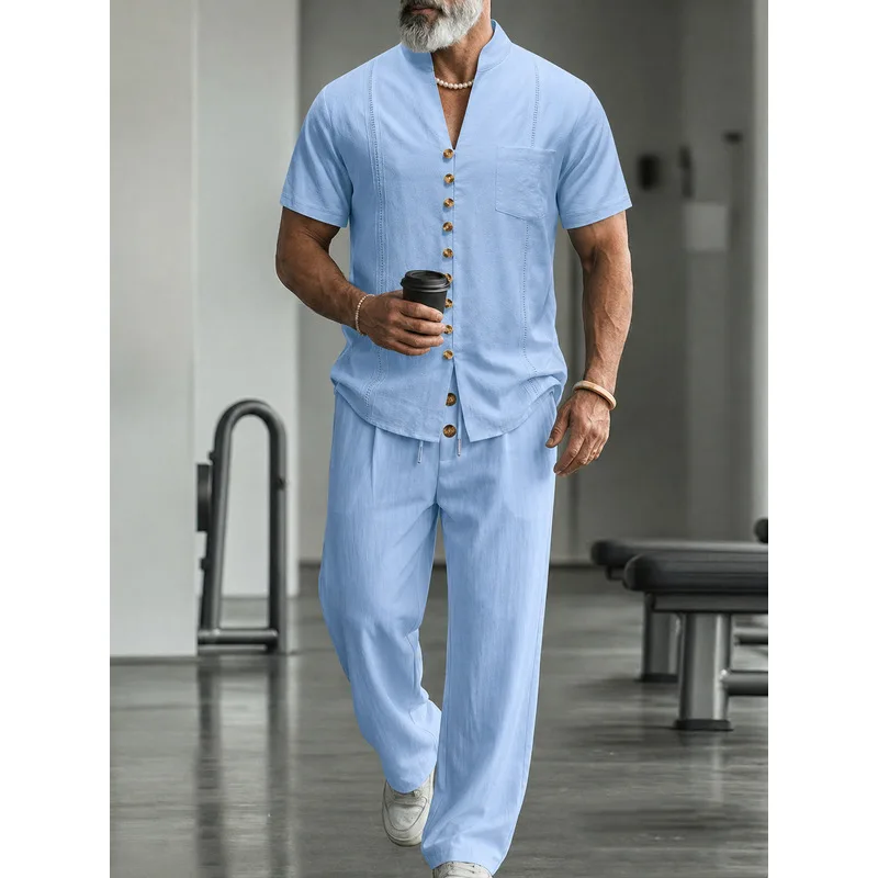 Conjunto Casual Masculino de L - Mens Linen Shirt Long Sleeve avaliação e preço