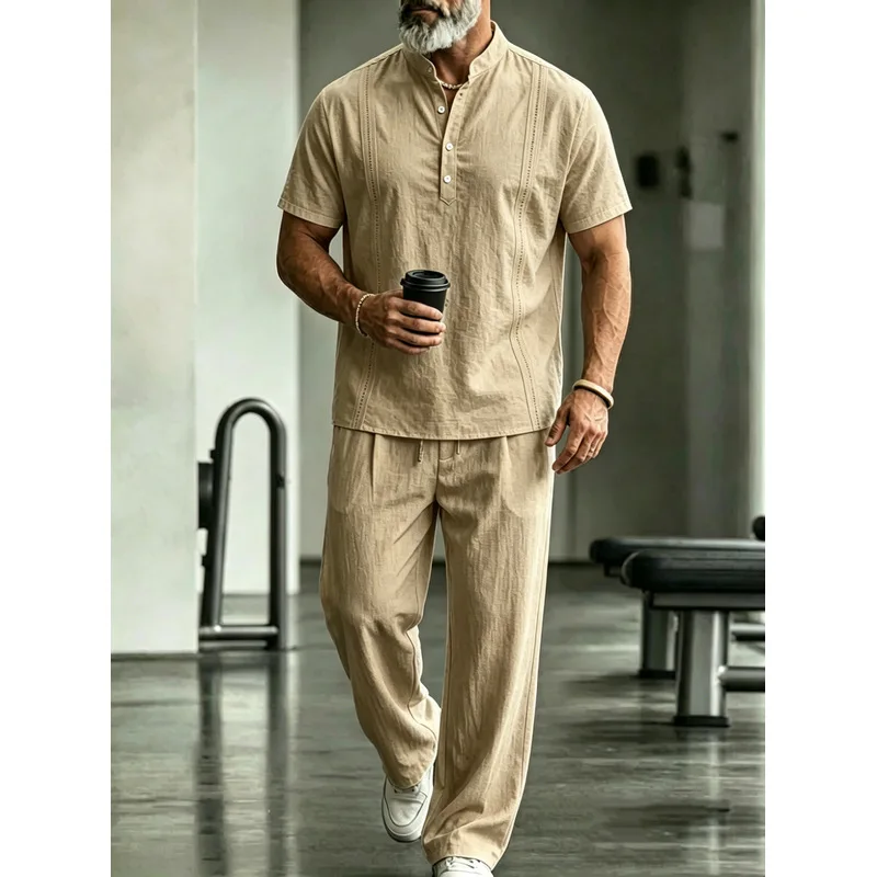 Conjunto Casual Masculino de L - Mens Linen Shirt Long Sleeve avaliação e preço
