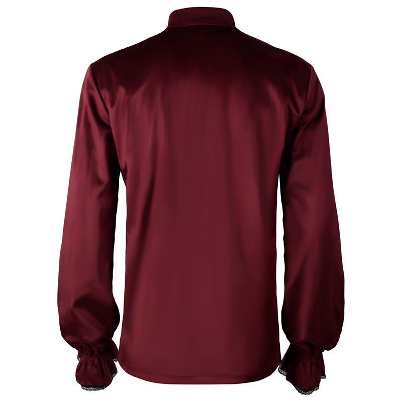 Vermelho rendas até babados la - Medieval Gothic Lace Up Pirate Shirt avaliação e preço