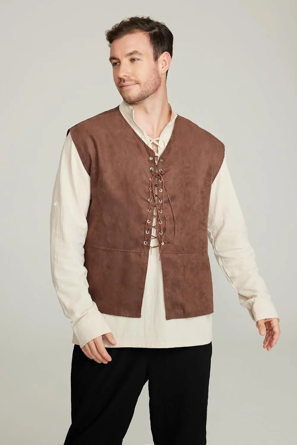 Conjunto de 2 peças colete pir - Medieval Gothic Lace Up Pirate Shirt avaliação e preço