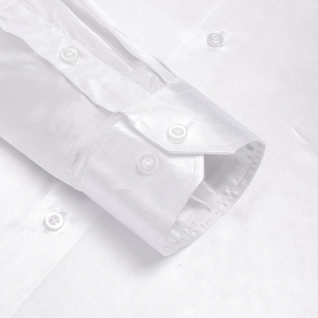 Camisas de cetim de seda branc - Mens Satin Silk Dress Shirt avaliação e preço