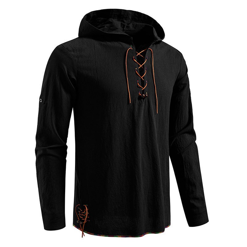 Camiseta masculina de manga co - Medieval Gothic Lace Up Pirate Shirt avaliação e preço