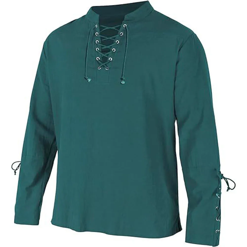 Camisas de manga longa masculi - Medieval Gothic Lace Up Pirate Shirt avaliação e preço