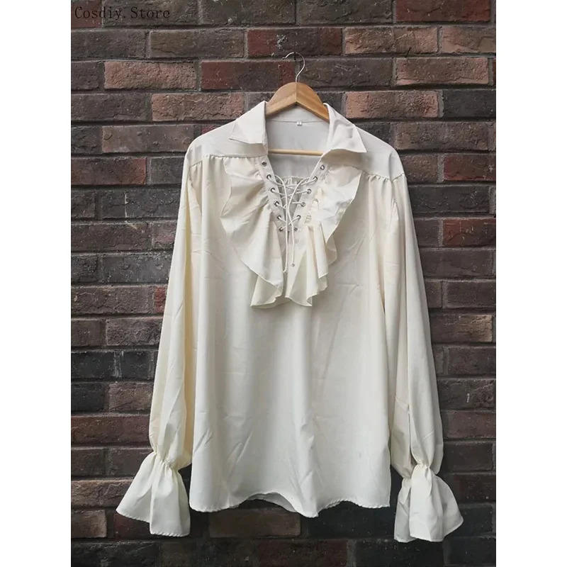 S-5XL medieval pirata hallowee - Medieval Gothic Lace Up Pirate Shirt avaliação e preço