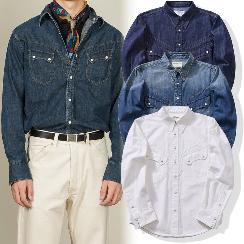 Camisa ocidental americana vin - Mens Western Denim Pearl Snap Shirt avaliação e preço