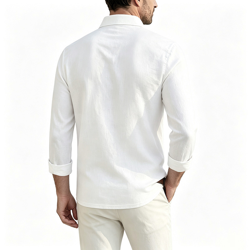 Camisa Masculina de Algodão e  - Mens Linen Shirt Long Sleeve avaliação e preço