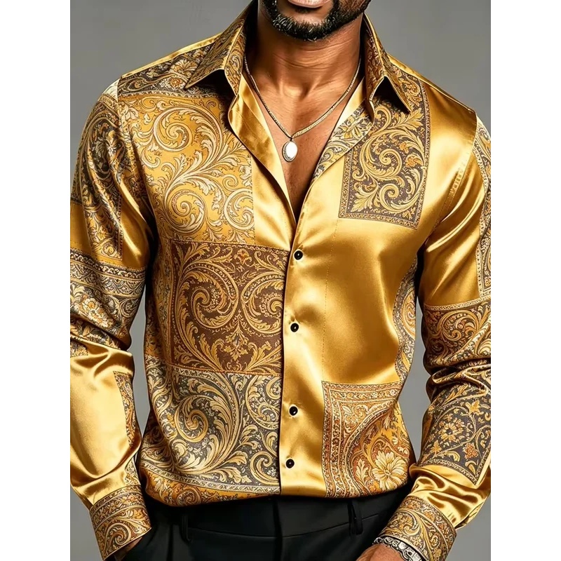 Camisa Social Masculina de Sed - Mens Satin Silk Dress Shirt avaliação e preço