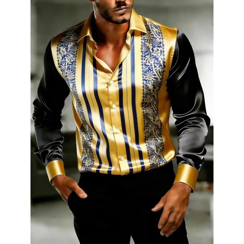Camisa Social Masculina de Sed - Mens Satin Silk Dress Shirt avaliação e preço