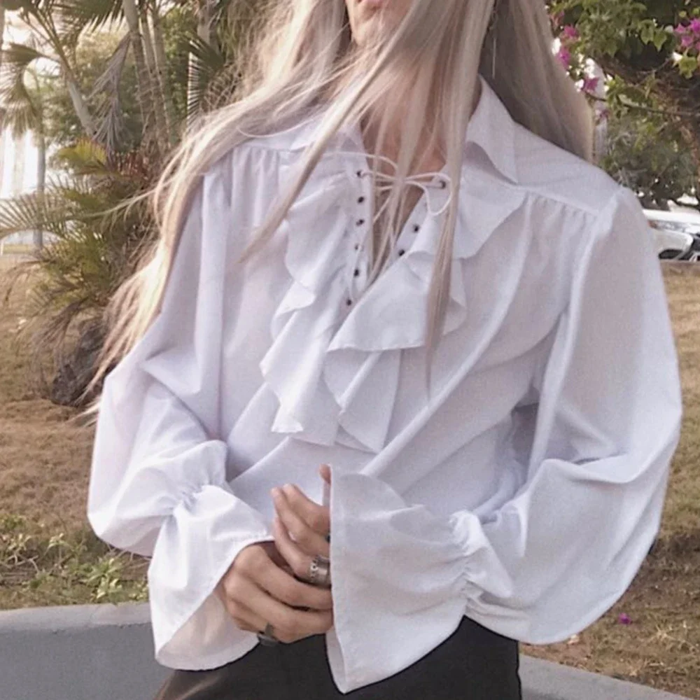 Camisa masculina pirata vampir - Medieval Gothic Lace Up Pirate Shirt avaliação e preço