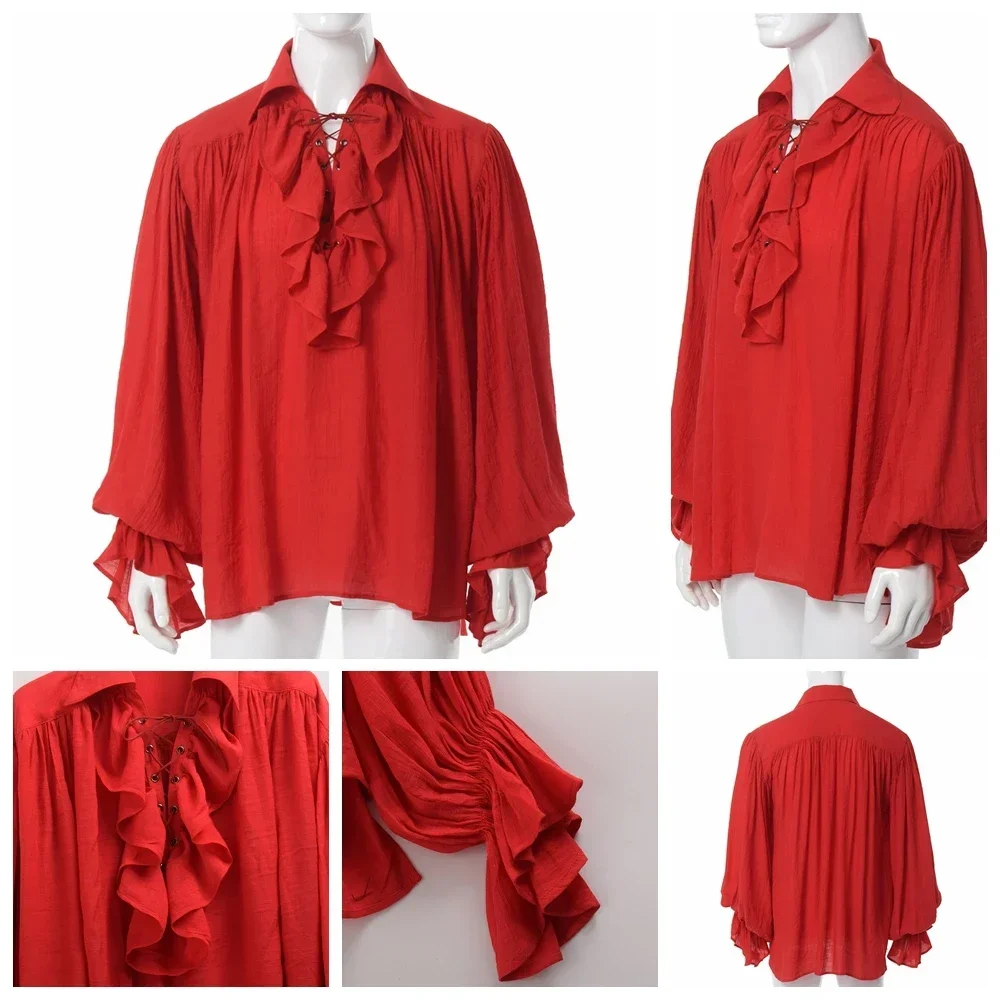 Camisa masculina pirata vampir - Medieval Gothic Lace Up Pirate Shirt avaliação e preço